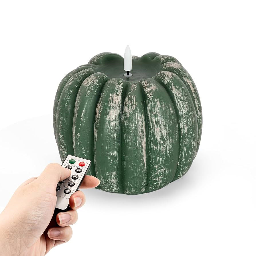 Homemory Flameless Wax Pumpkin Candle with Remote, Timer, Dimmer, LED Battery Operated Flickering... | Amazon (US)