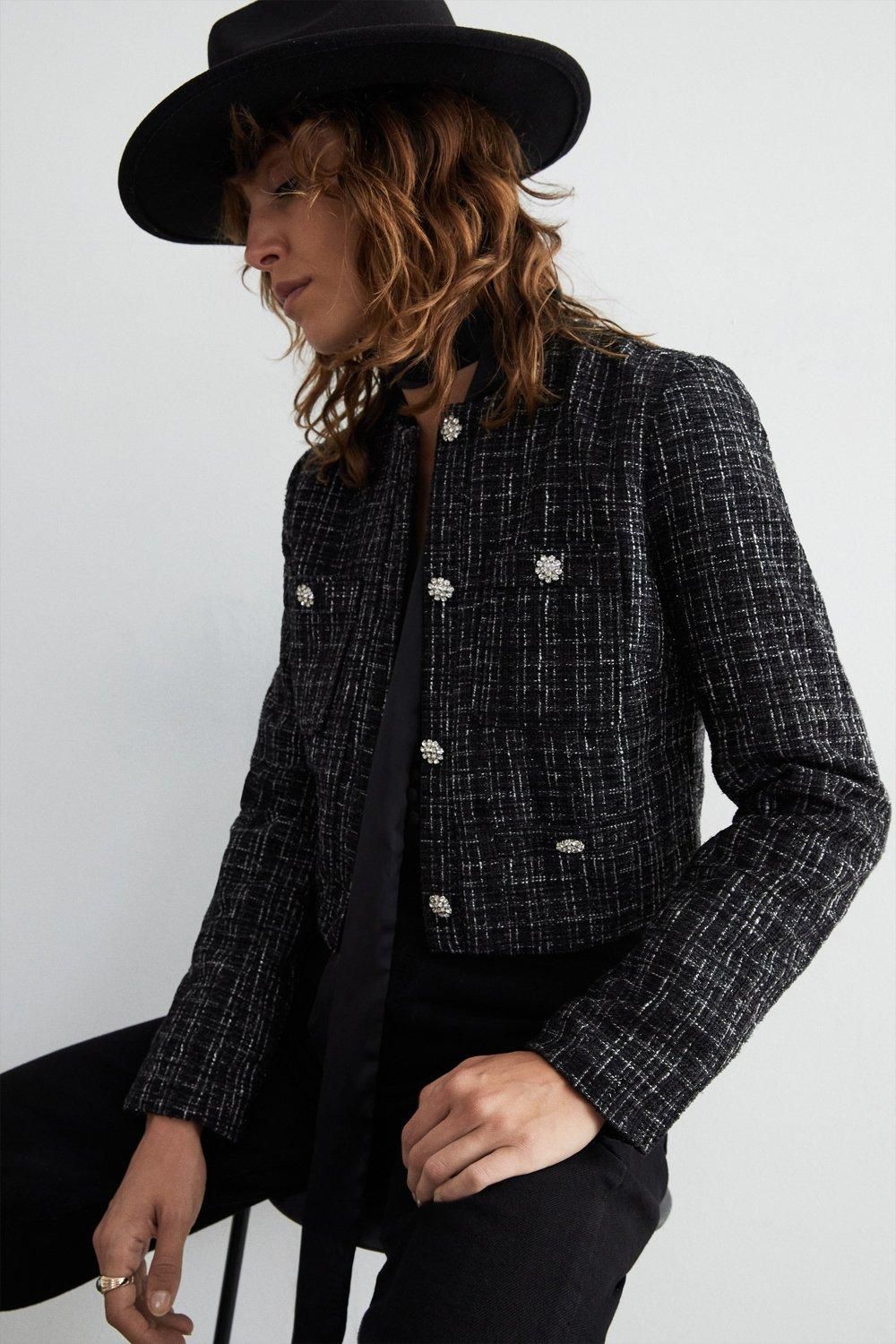 Tweed Tailored Jacket With Crystal Buttons | Warehouse UK & IE