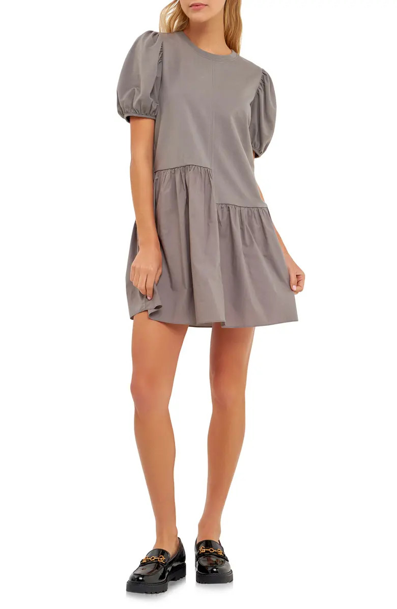 Puff Shoulder Mixed Media Minidress | Nordstrom