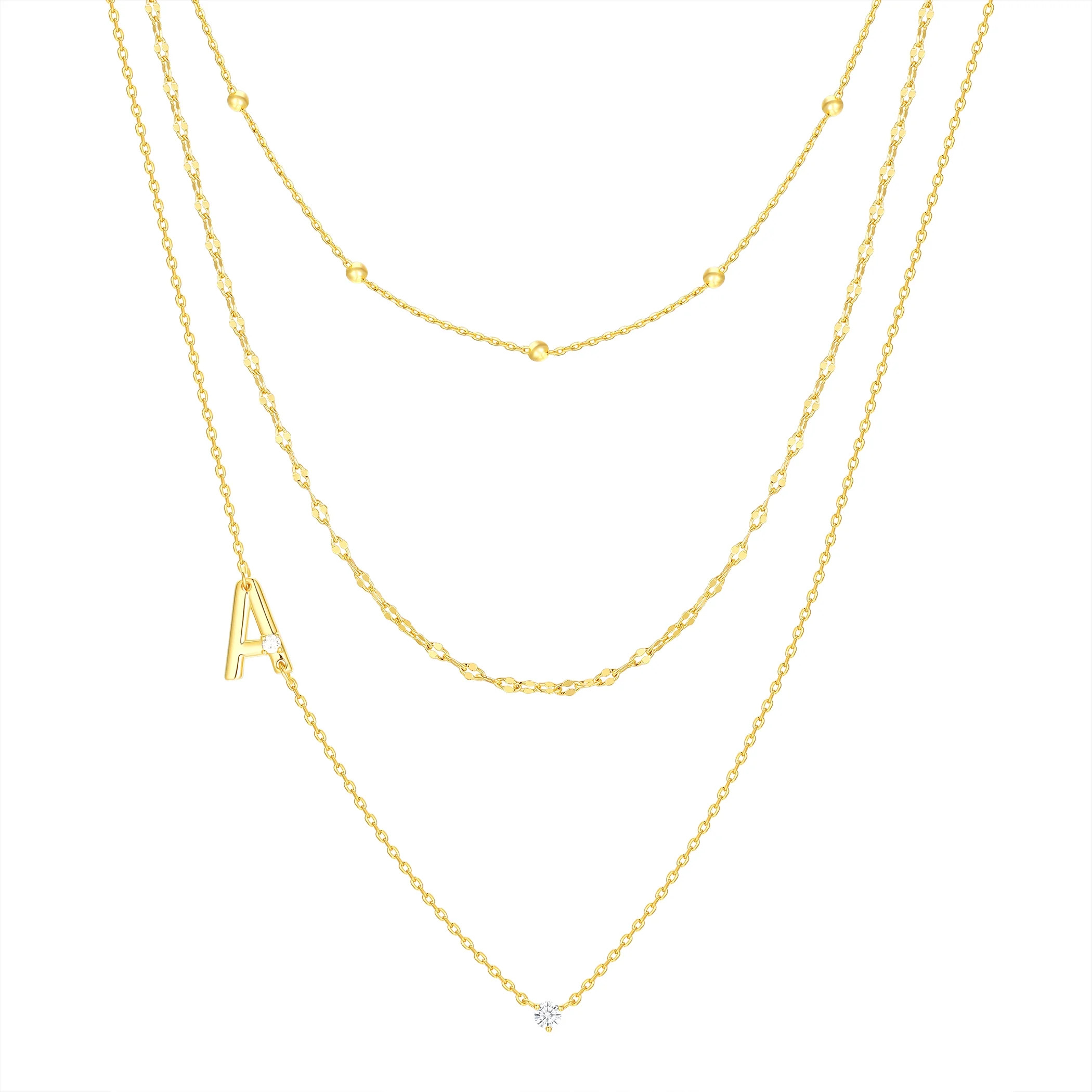 Believe by Brilliance A Triple Chain Initial Necklace Set in 14KT Gold Flash Plated Brass | Walmart (US)