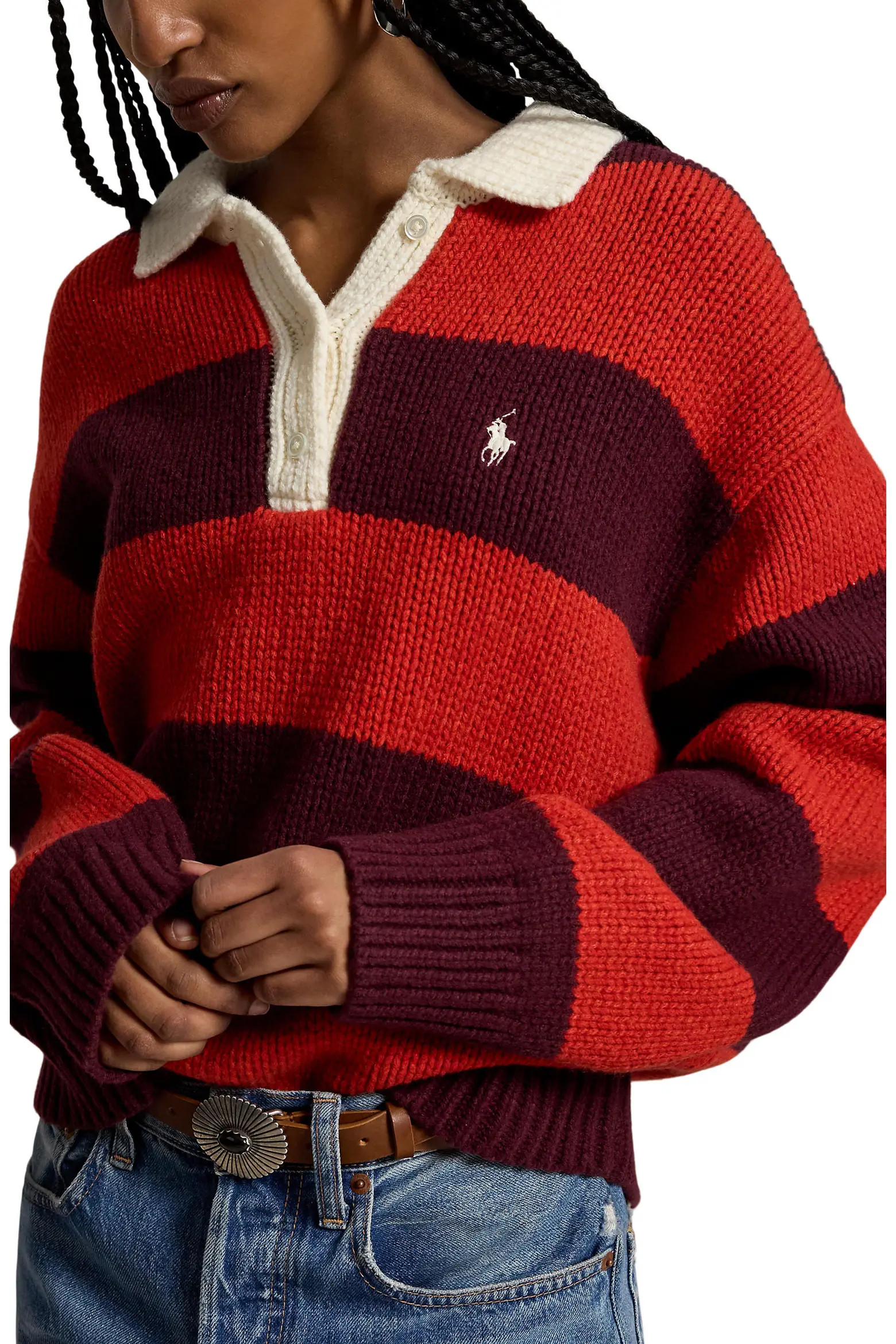 Polo Ralph Lauren Stripe Oversize Wool Blend Rugby Polo Sweater (Women) | Nordstrom | Nordstrom
