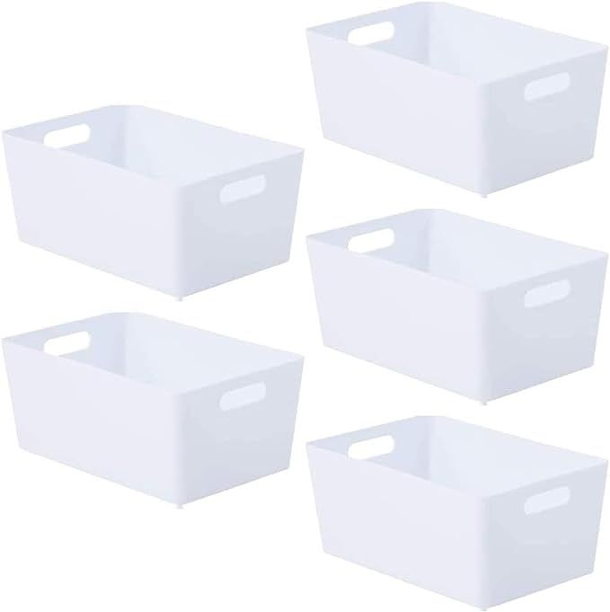 NIFTII Pack of 5 Plastic Storage Baskets with Handle – Rectangular Kitchen Organiser Storage Bo... | Amazon (UK)
