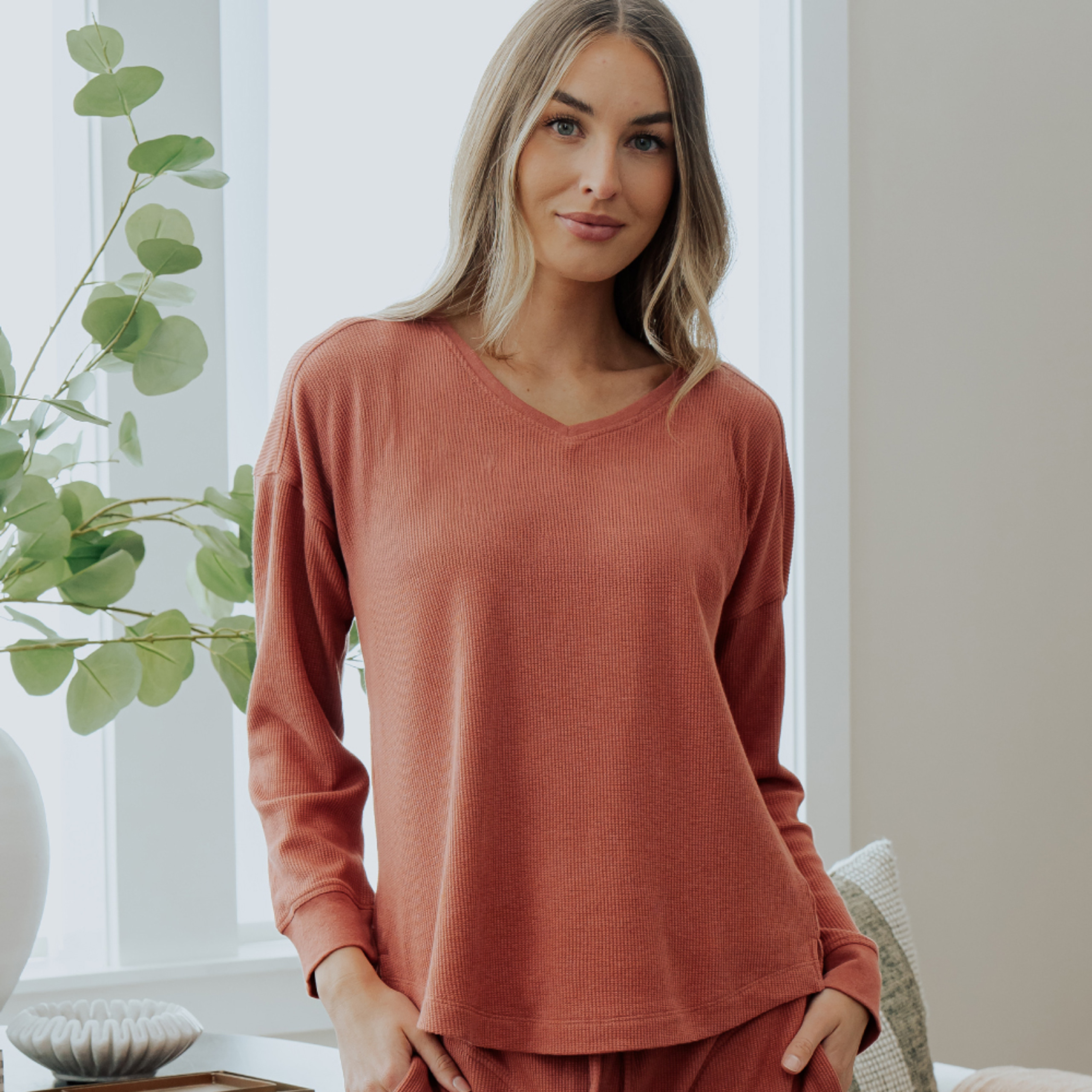 Waffle-Knit Drop Shoulder Long Sleeve | Cariloha