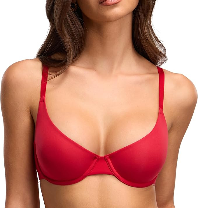 DOBREVA Women's Balconette Unlined Plunge Bra Underwire Demi Plus Size Bras Everyday Comfort | Amazon (US)