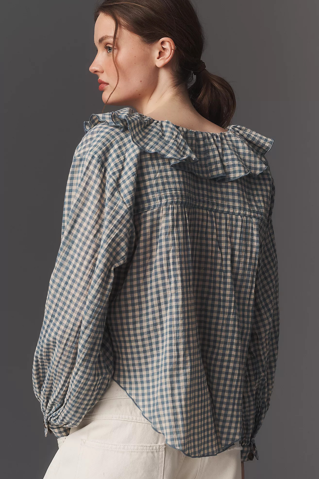 Remy Ruffle Collar Buttondown Shirt by Pilcro | Anthropologie (US)