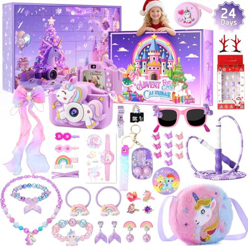Girls Advent Calendar 2025, 24 Days Christmas Advent Calendars-Unicorn Christmas Gifts for Girls Kids Daughter-Unique Holiday Countdown with Kids Camera Necklace Bracelet Jump Rope Hair Clips Earrings | Amazon (US)