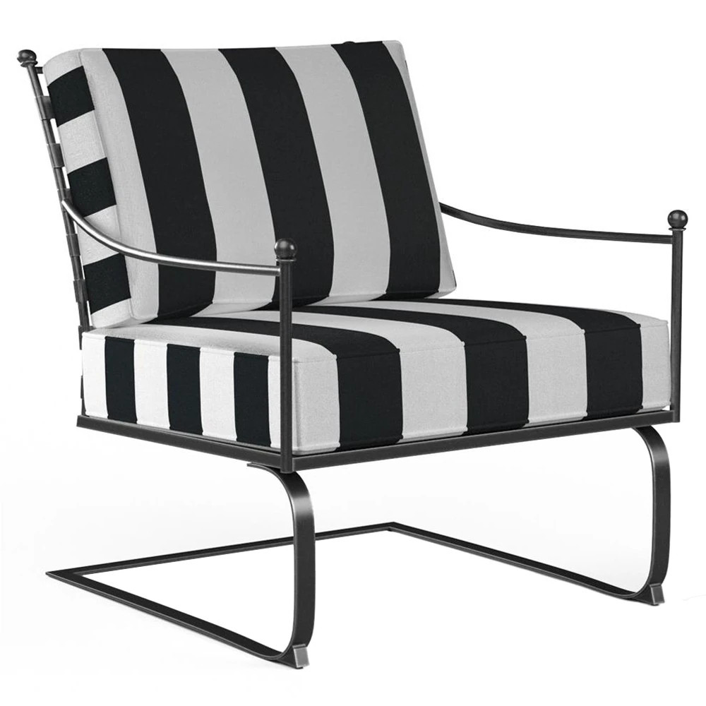 Aurore White Black Stripe Cabana Cushion Metal Rocking Outdoor Club Chair | Kathy Kuo Home