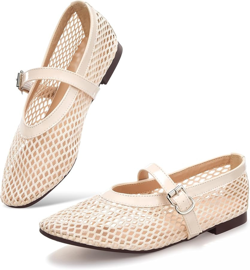 Mesh Ballet Flats for Women Adjustable Strap Mary Jane Flats Casual Office Shoes | Amazon (US)