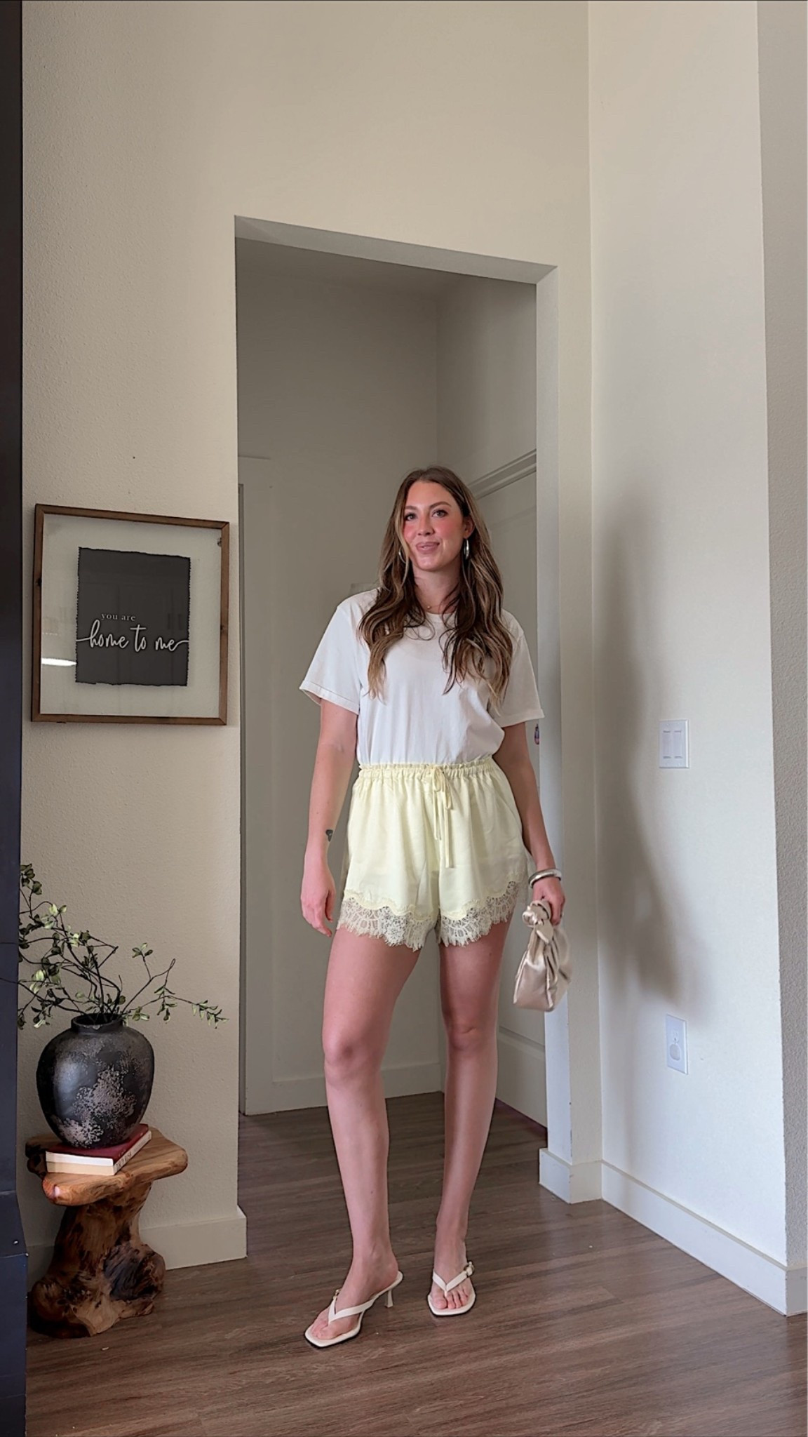 The cutest lace trim satin shorts! Considering wearing this outfit to my daughter’s graduation! The shorts are tall girl friendly! Wearing a small in shorts and medium in top!

Summer outfit, vacation outfit, yellow lace trim shorts, white oversized tee

#LTKootd #LTKSeasonal