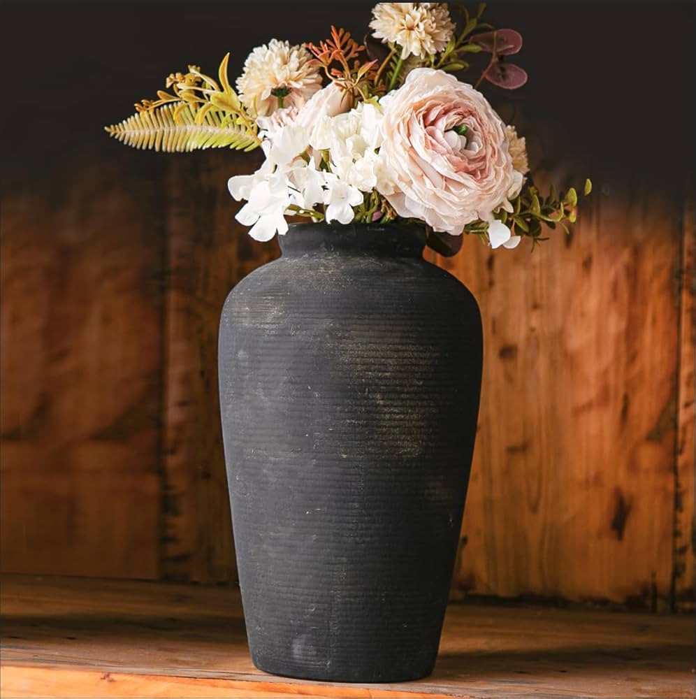 11 Inch Tall Large Ceramic Rustic Flower Vase for Home Office Decor, Boho Farmhouse Living Room C... | Amazon (US)