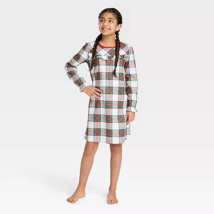 Kids' Holiday Tartan Plaid Matching Family Pajama NightGown- Wondershop™ Cream | Target