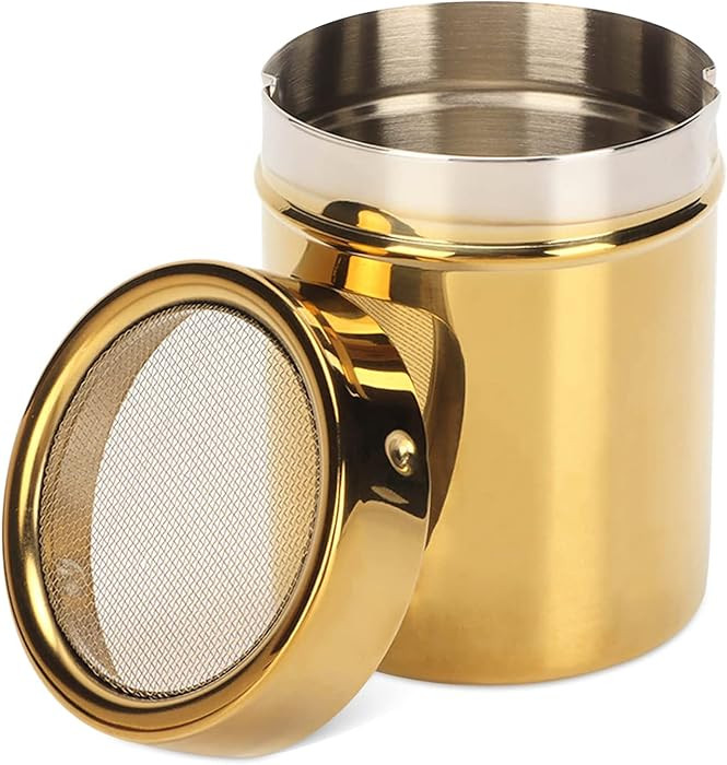 Stainless Steel Dredge Shaker, Powder Sugar Dispenser Fine Mesh Powder Sugar Shaker with Lid Gold... | Amazon (US)