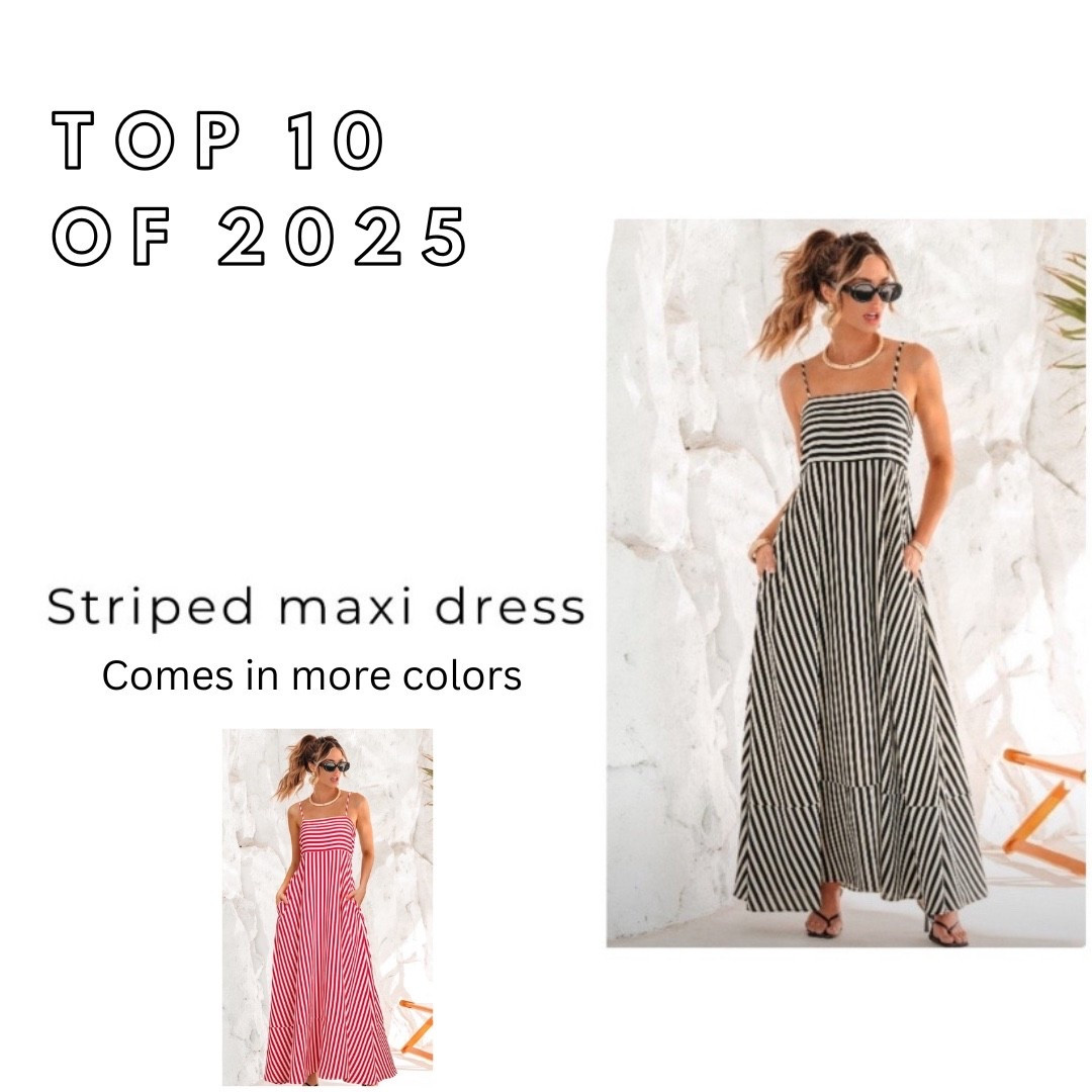 Vacation Outfit - also comes in red and blue stripe; I really like the simple design and the more flowy  fit would be more comfortable for warm vacations or summer parties.  


#maxidress #cupshe #stripeddress #fourthofjuly #datenightoutfit #summeroutfit 
#LTKOver40

#LTKFindsUnder50 #LTKU #LTKSeasonal