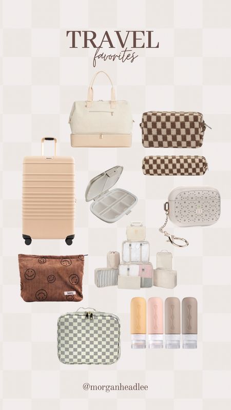 My current travel essentials!! Beis luggage, Beis weekender, checkerboard cosmetics bags, packing cubes, 3oz travel containers, AirPods case, pills case. #amazon #travel #beis 

#LTKGiftGuide #LTKHoliday #LTKtravel