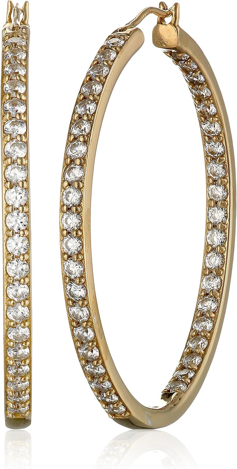 Gold Plated Hoop Earrings With Diamond Accents | Amazon (US)