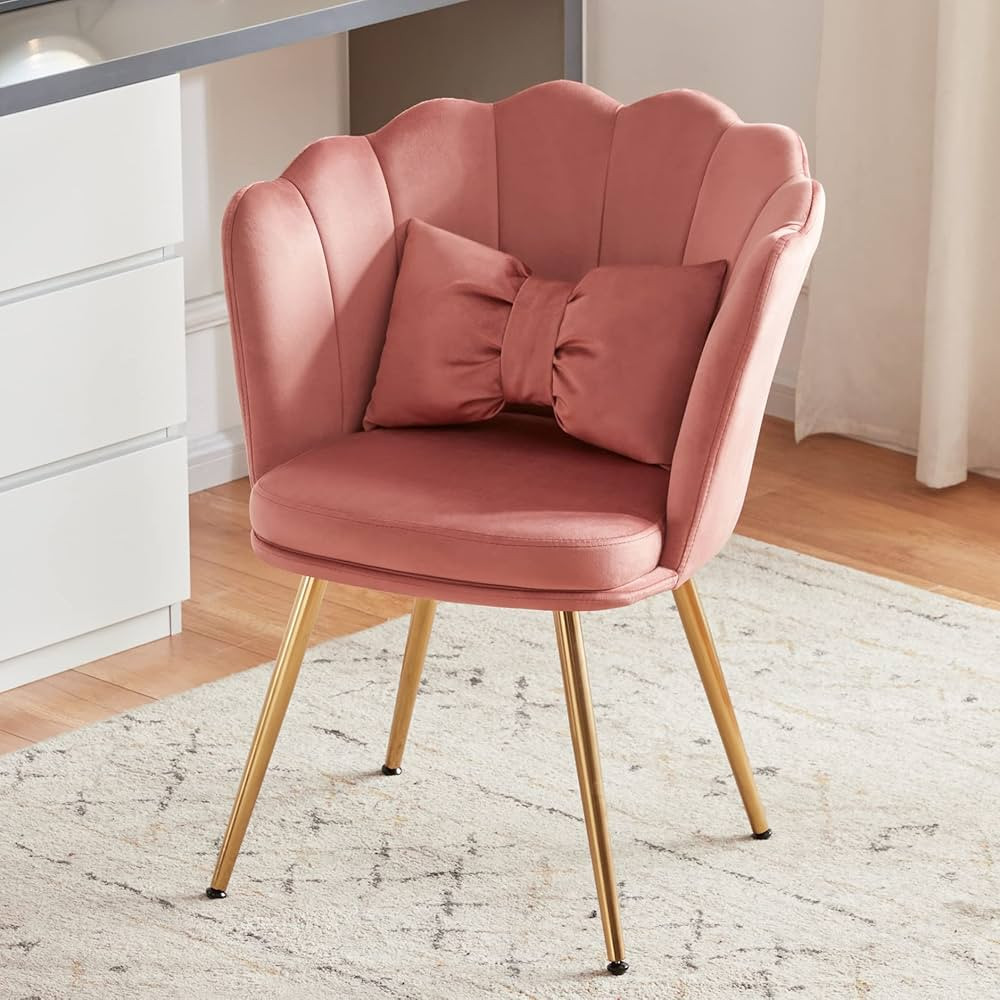 Tbfit Velvet Vanity Chair for Makeup Room, Makeup Chair with Shell Back for Bedroom, Accent Chairs f | Amazon (US)