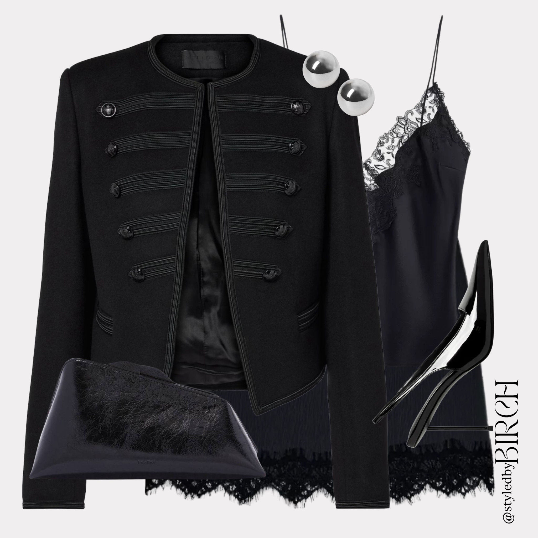 I can’t help but create these date night looks… and this jacket? Absolutely gorgeous 🖤 

Tags 🏷️ 
Black military-style cropped jacket with button detailing, black lace trim satin slip top, black lace trim satin slip skirt, black pointed patent heels, oversized silver stud earrings, black clutch

#LTKgrwm #LTKSeasonal #LTKootd