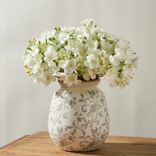 SIDUCAL Ceramic Vintage Pastoral Vase, 7.2 Inch Chinoiserie Floral Vase, Retro Ice Cracked Rustic Farmhouse Vases for Home Decor, Living Room, Bookshelf, Office, Tuscan Decor, Gray Floral | Amazon (CA)