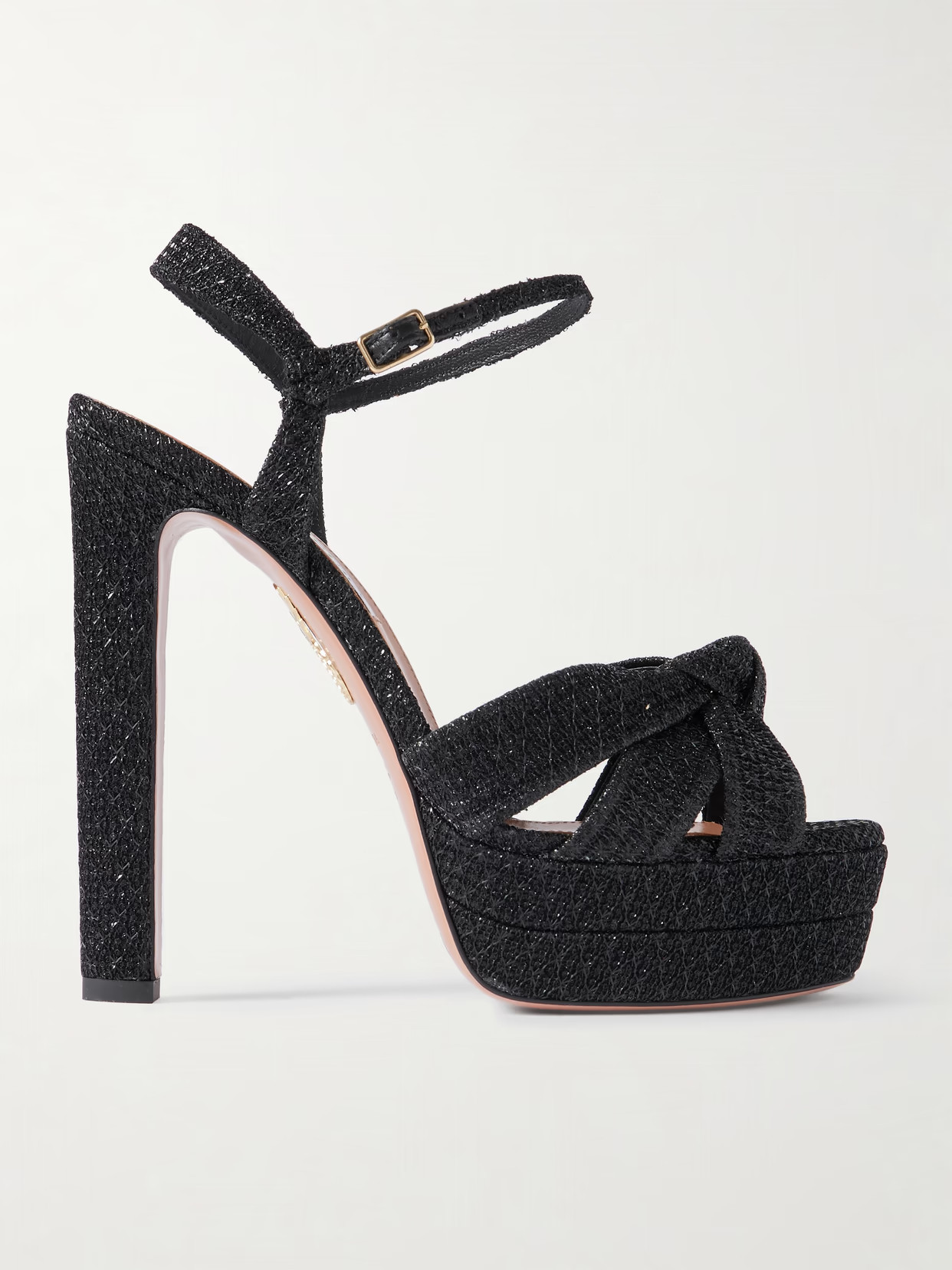 Aquazzura - Nina Plateau 130 Knotted Metallic Woven Platform Sandals - Black | NET-A-PORTER (UK & EU)