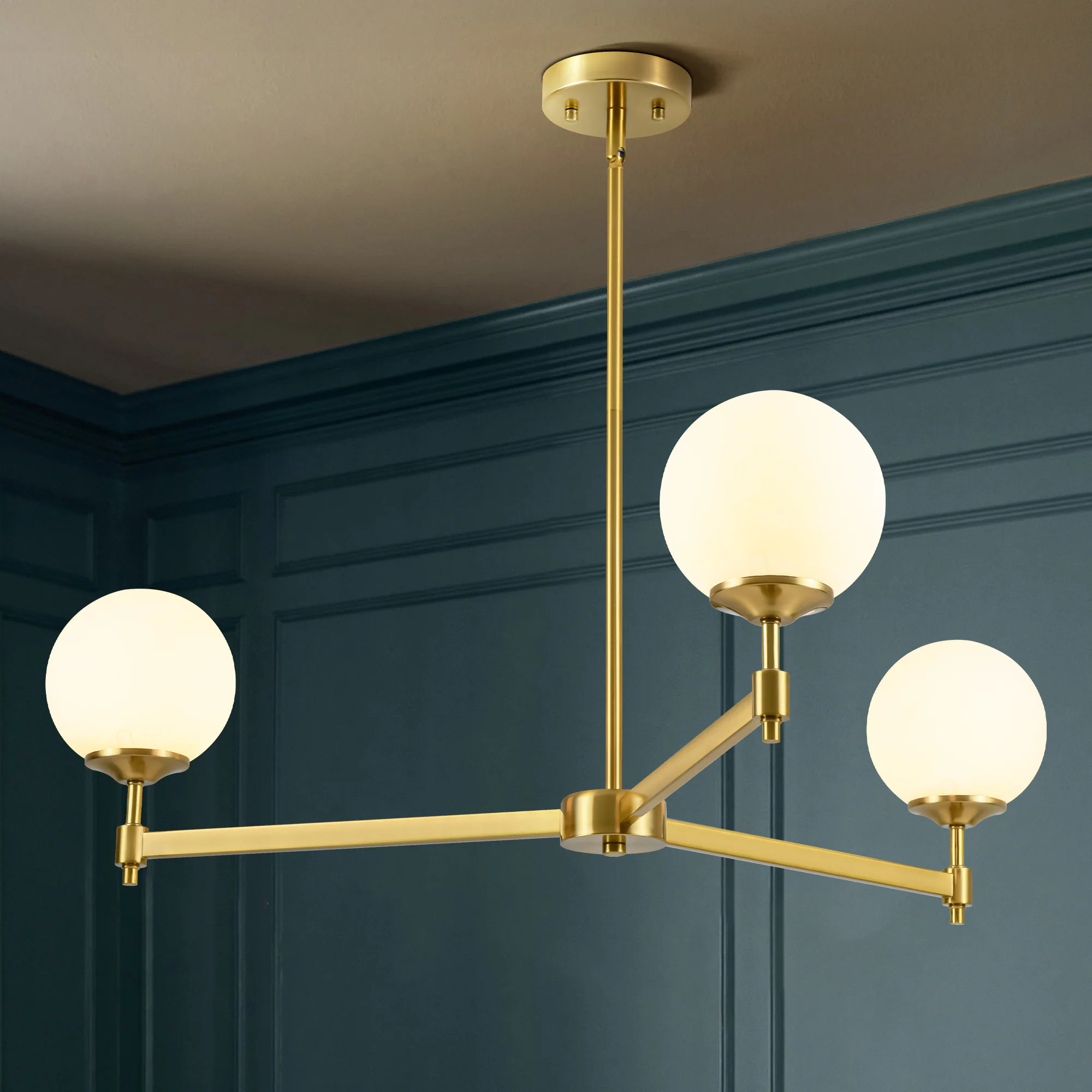 Rennnsan Gearld 3 -Light Brass Mid-century Frosted glass Globe Large Hanging Pendant light | PL810179148 | Lowe's