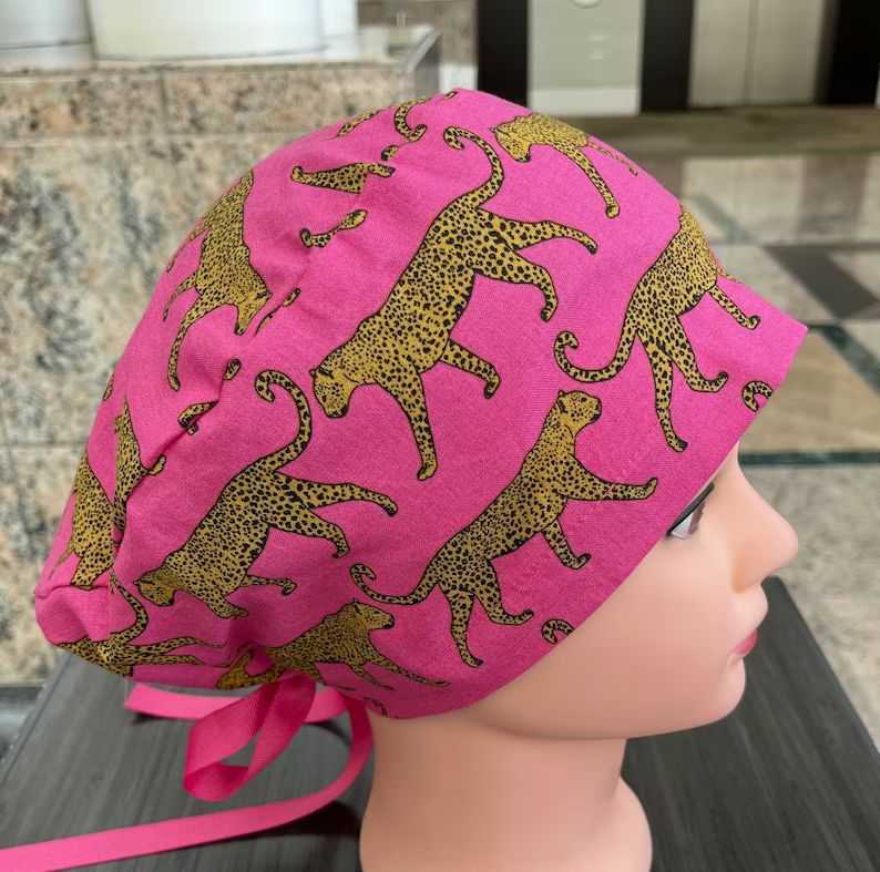 Cheetahs on Pink Scrub Cap Euro Style for Women Nurses and - Etsy | Etsy (US)