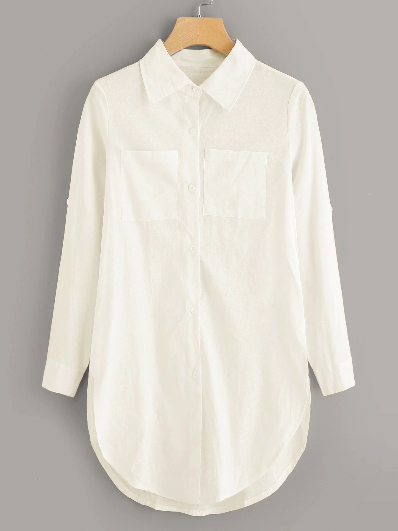 Patch Pocket Curved Hem Longline Shirt | SHEIN