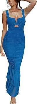 CHARTOU Women's Sleeveless Strappy Prom Party Evening Ruched Bodycon Mermaid Fishtail Maxi Dress | Amazon (US)