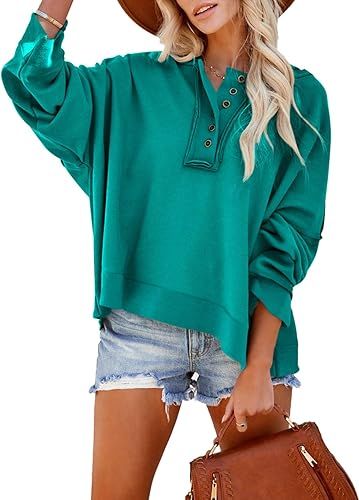 Dokotoo Womens Button Down Sweatshirt Fashion Solid Long Sleeve Hoodies and Sweatshirts Loose Cro... | Amazon (US)