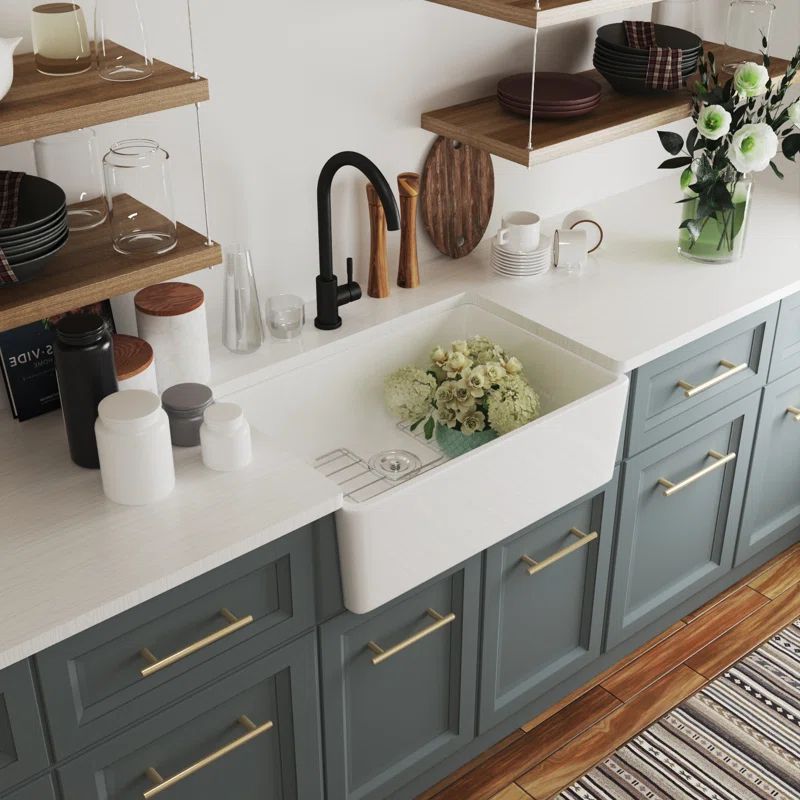 Perch 24" L x 16" W Farmhouse Kitchen Sink with Sink Grid and Basket Strainer | Wayfair North America