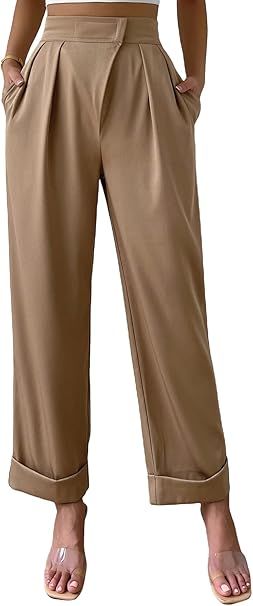 Milumia Women's Elegant Pleated High Waisted Pocket Wide Leg Work Pants Trousers | Amazon (US)