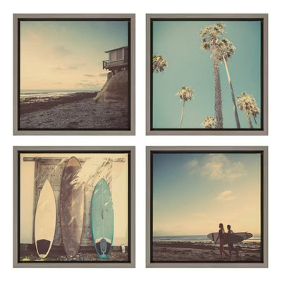 4Pc 13" x 13" Sylvie Surf Beach Decor Set Framed Canvas By Saint and Sailor Studio - DesignOvatio... | Target
