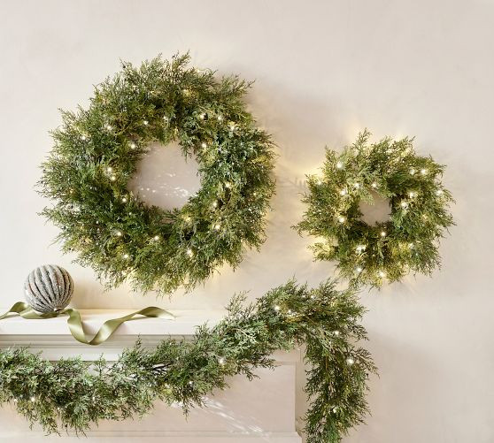 Faux Lit Juniper Berry Wreath & Garland | Pottery Barn (US)