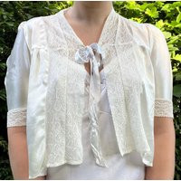 1940S White Satin Bed Jacket With Lace & Blue Ribbon | Etsy (US)