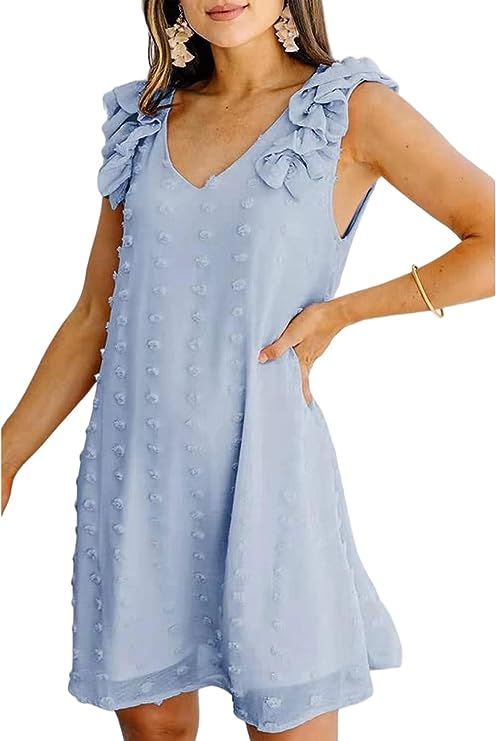Glamaker Women's V Neck Leopard Print Mini Tank Dress Summer Chiffon High Waisted Sleeveless Swin... | Amazon (US)