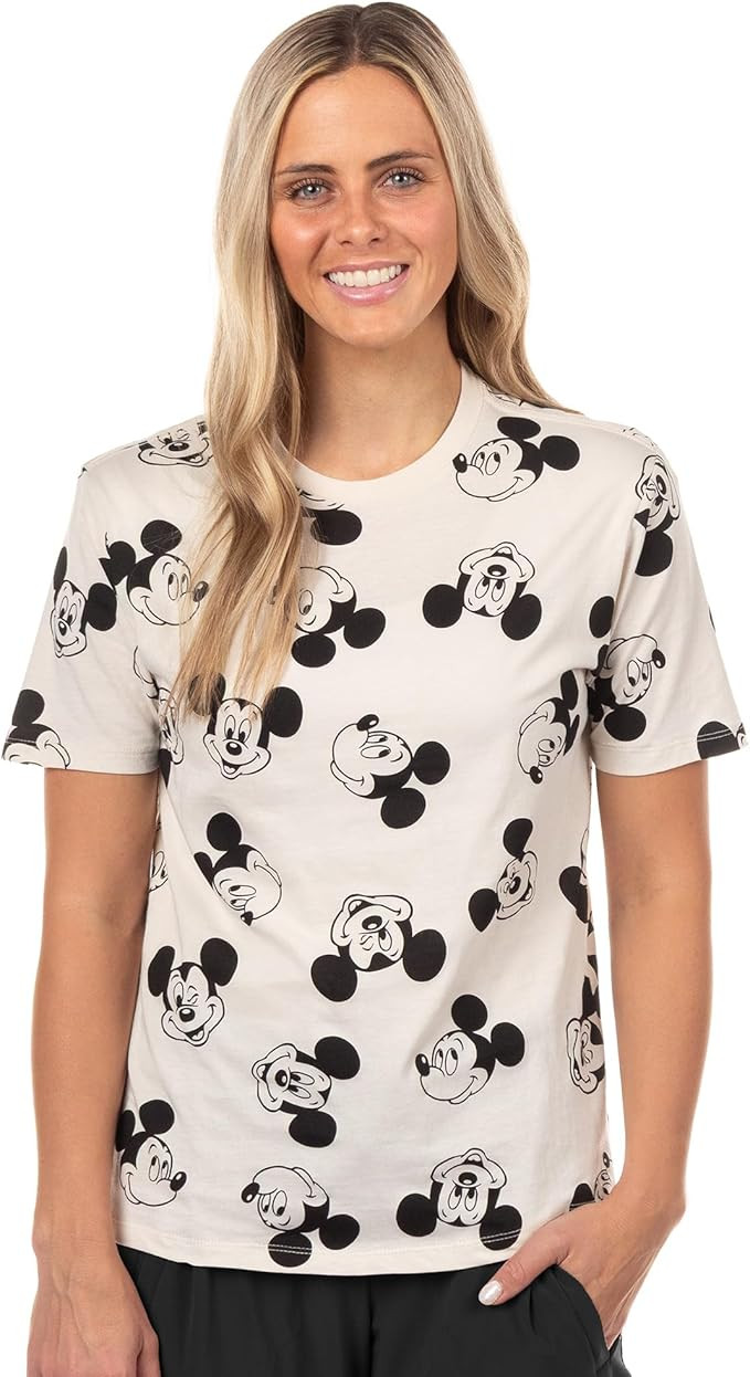 Disney Mickey and Friends Women's T-Shirt Boyfriend Fit Mickey Face Tee | Amazon (US)