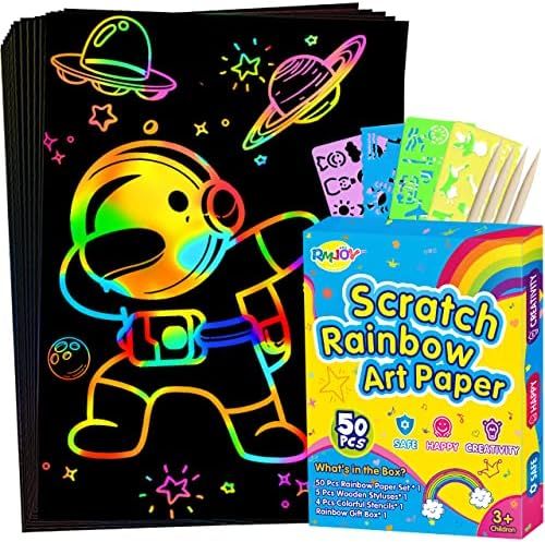RMJOY Rainbow Scratch Paper Sets: 60pcs Magic Art Craft Scratch Off Papers Supplies Kits Pad for ... | Amazon (US)