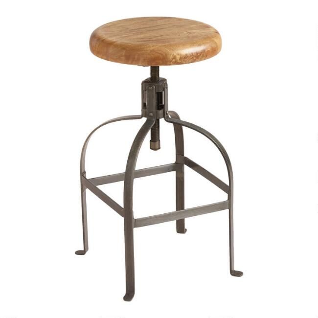 Round Wood and Metal Adjustable Stool | World Market