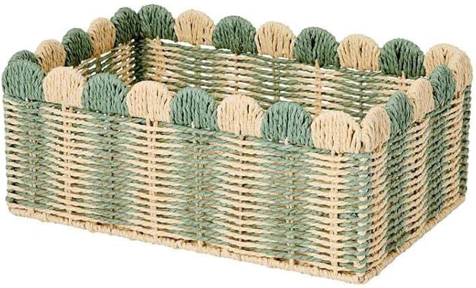 Scalloped Wicker Woven Basket,Scalloped Edge Baskets for Shelf Storage,Scalloped Storage Basket S... | Amazon (US)