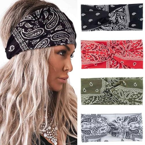 Acenail Boho Wide Headbands Twist Criss Cross Hairbands Nonslip Elastic Headband Workout Turban Head Wraps Yoga Head Bands Bohemian Hair Accessories for Women 4Pcs | Amazon (US)
