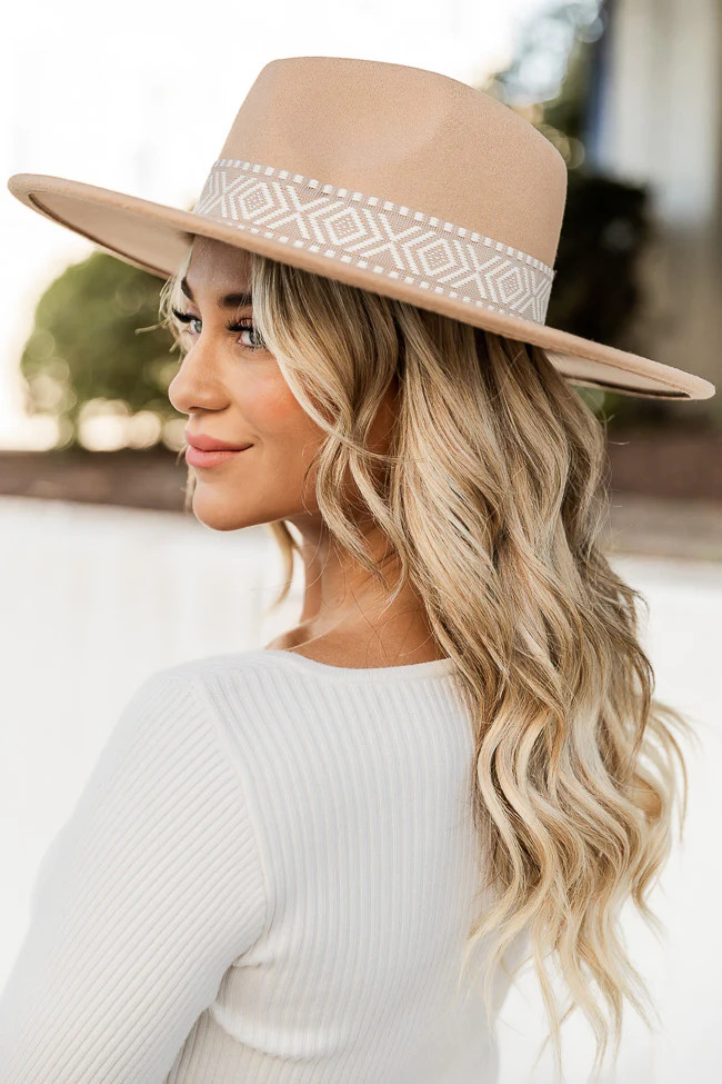 All For Fun Tan Printed Band Fedora Hat | Pink Lily