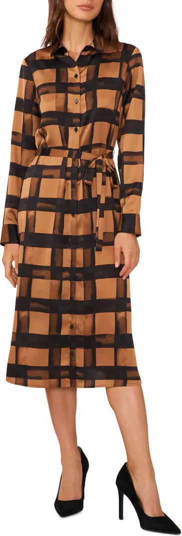 Halogen® Plaid Long Sleeve Satin Shirtdress | Nordstrom | Nordstrom