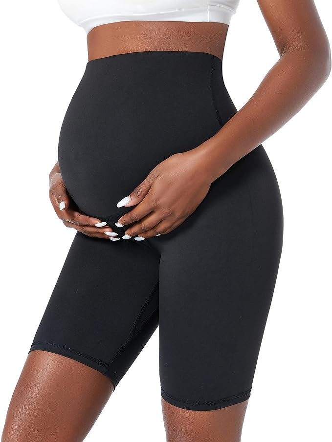 Foucome Maternity Yoga Shorts Over The Belly Pregnancy Workout Running Active Athletic Shorts | Amazon (US)