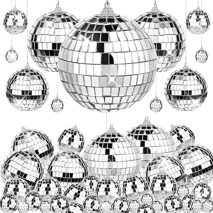 66 PCS Mirror Disco Ball for Party, 3.94/3.15/2.36/2/1.18 Inches Silver Hanging Disco Ball Reflec... | Amazon (US)