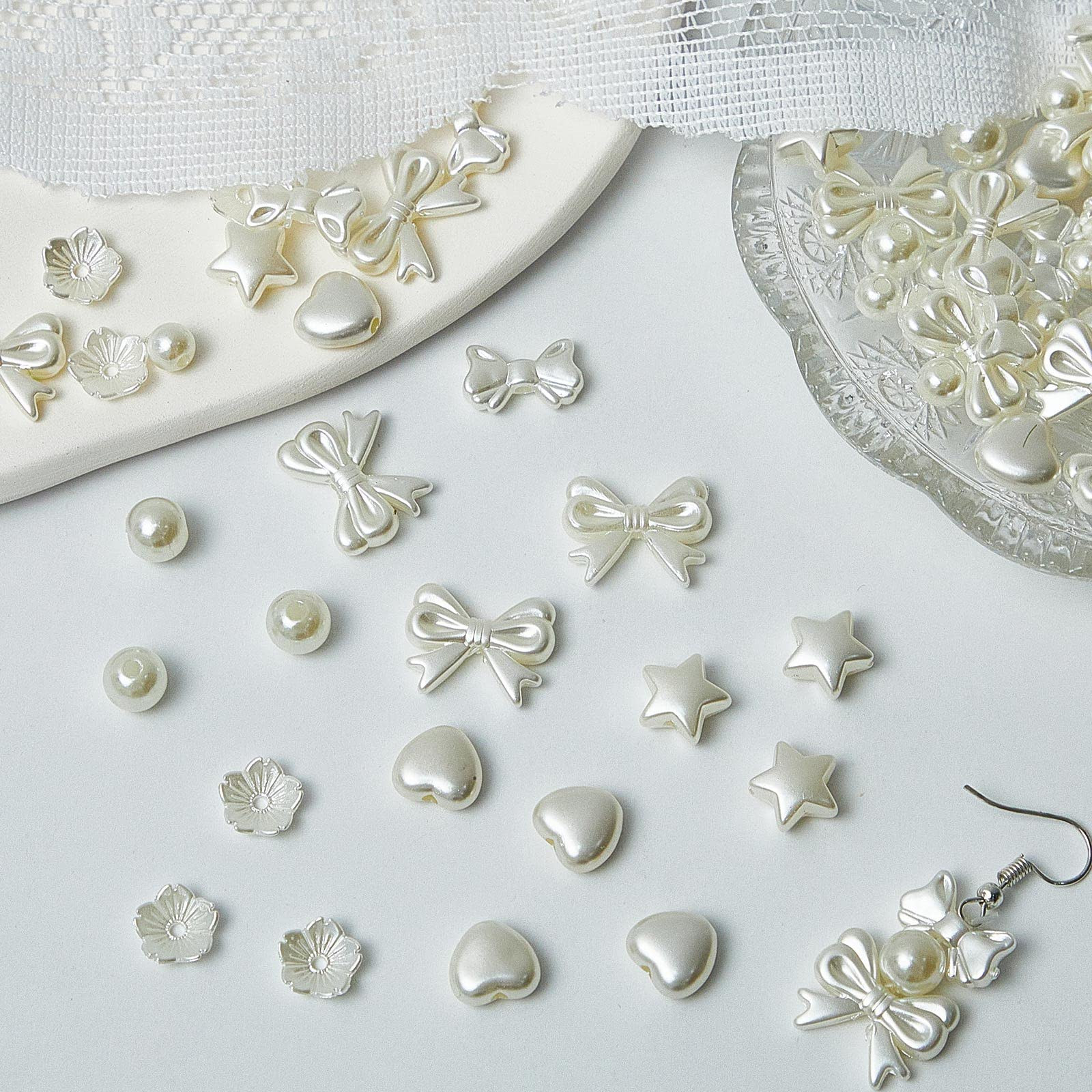 Juexica 500 Pcs ABS Imitation Pearl Beads Star Heart Bowknot Circle Flower White Aesthetic Beads ... | Amazon (US)