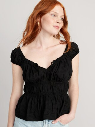 Short-Sleeve Smocked Floral-Eyelet Top for Women | Old Navy (US)