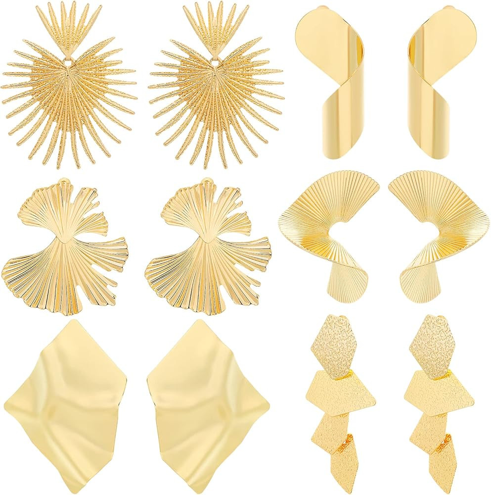 6 Pairs Gold Statement Earrings Big Gold Geometric Exaggerated Earrings Minimalist Earrings Jewel... | Amazon (UK)