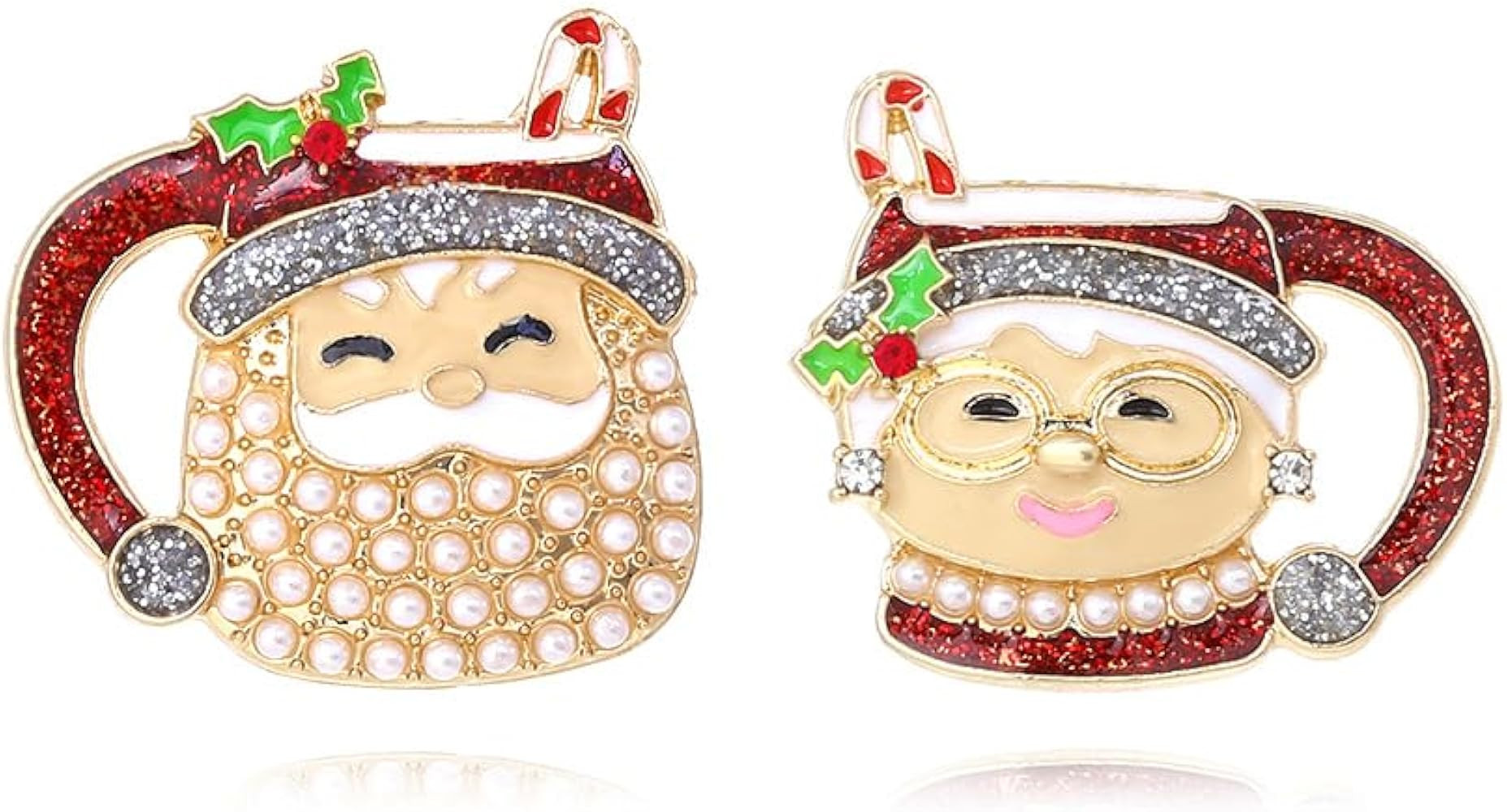 Santa Claus Mr. and Mrs. Cup Cute Ornament Stud Earrings for Women - Enamel Pearl Holly Christmas... | Amazon (US)