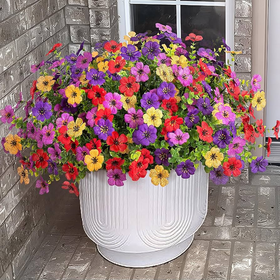 Amazon.com: Ammyoo Artificial Flowers for Outdoors Potted Spring Decor, 12 Bundles Fake Summer Daisy with Realistic Eucalyptus Leaves, Faux Plants for Greenery Boxwood Porch Patio Garden Pot Lawn : Home & Kitchen | Amazon (US)