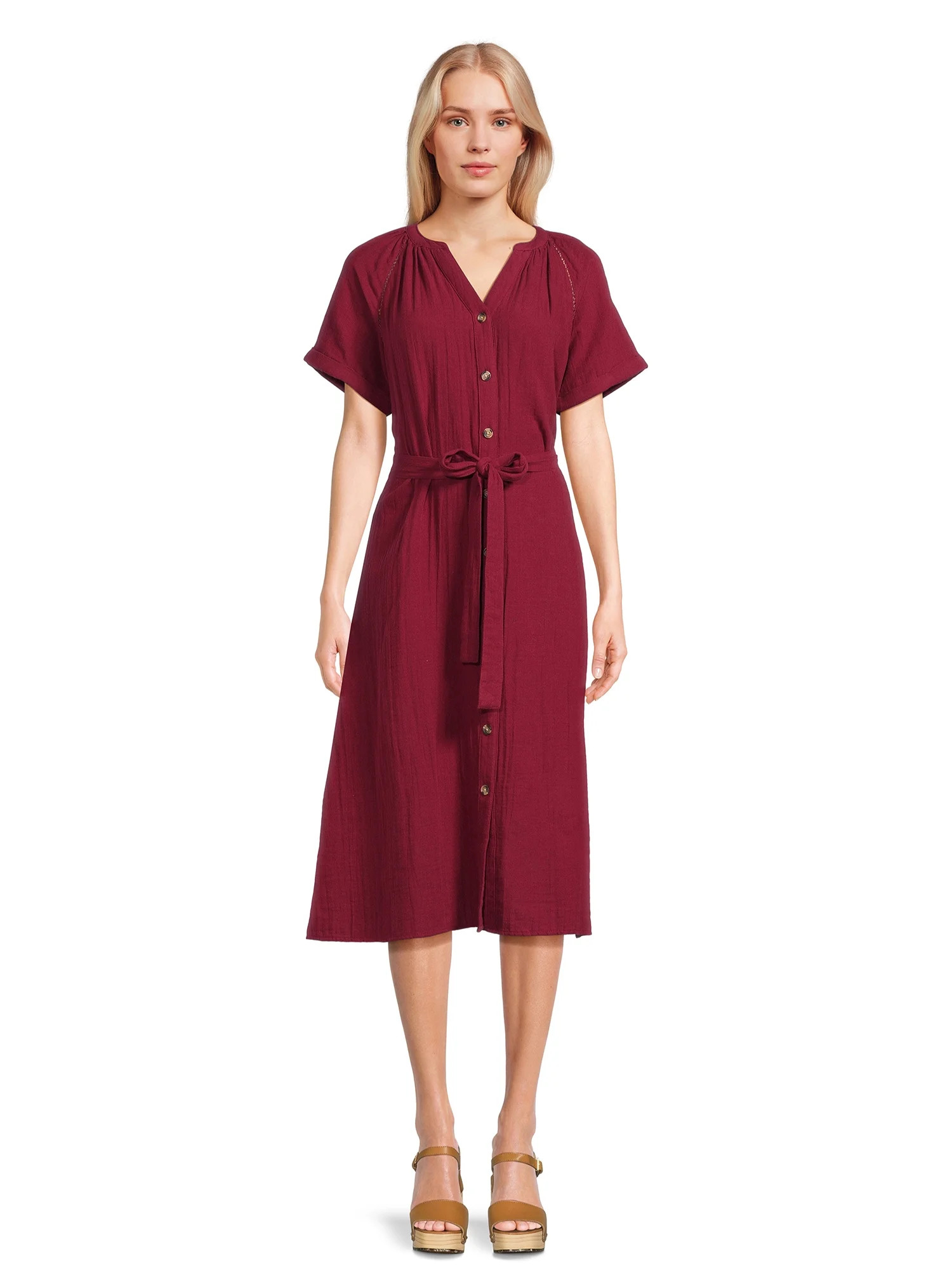 Time and Tru Women's Double Cloth Shirt Dress, Sizes XS-XXXL | Walmart (US)