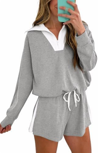 Fisoew Womens 2 Piece Outfits Quarter Zip Sweatshirt Shorts Sets Sweatsuits | Collared, Oversized... | Amazon (US)